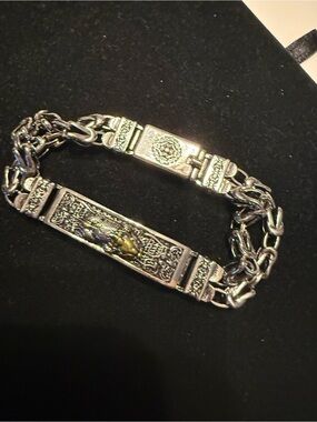 Silver-Tone Detailed Link Bracelet with Engraved Plate